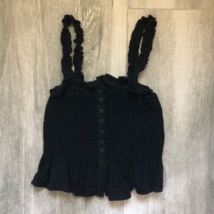 H&M Black Smocked Button Tank Top